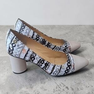 Brunate Stylish Abstract Leather Pumps Made In Italy Block Heel Dress Shoes